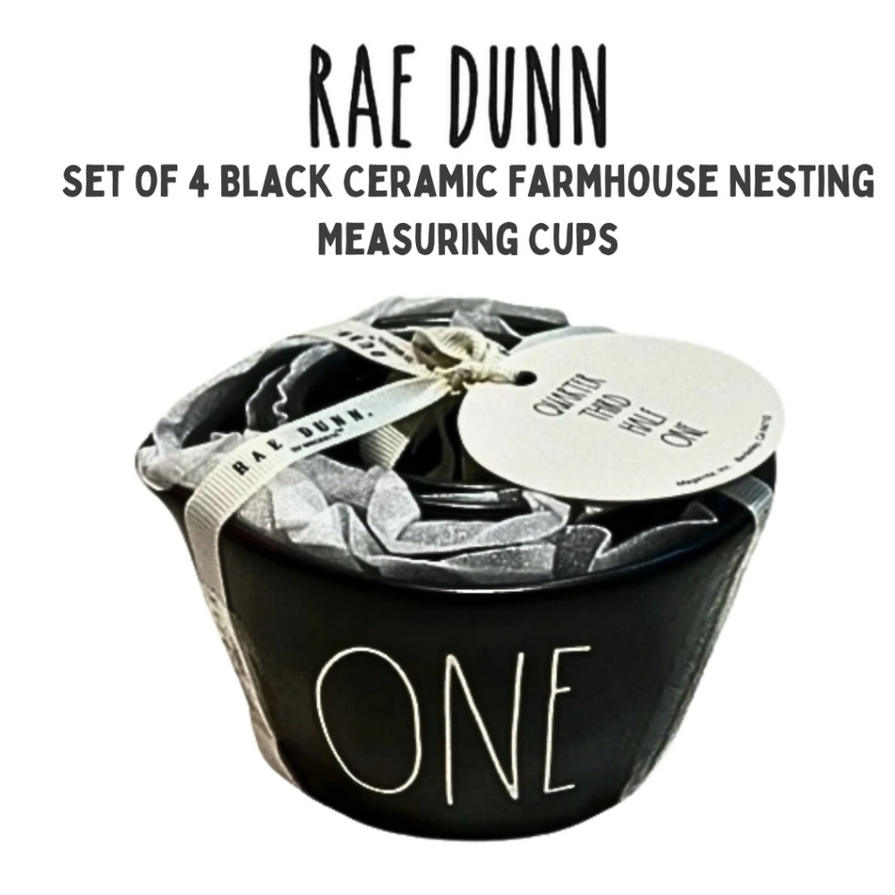 Rae Dunn Black Ceramic Nesting Measuring Cups Set Of 4 NWT Cooks Baker Chefs